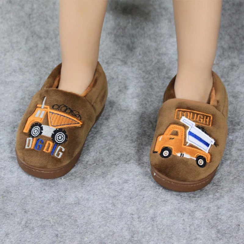 ESTAMICO Boys Girls Warm Slippers Cartoon Rocket Kids Winter Indoor Household Shoes, Brown 13.5-14 Little Kid - Image 5